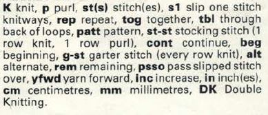 Sirdar 6837 - Cotton Sweater - abbreviations