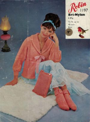 Robin 1197 - Bed Jacket with matching Bootees and Hot Water bottle cover