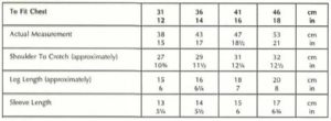 Hayfield 4354 - Baby's Jump Suit - Measurements