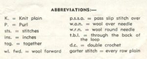 Patons 274 - Lady's Jumper - Abbreviations