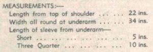 Patons 280 - Lady's Jumper Squirrel - Measurements