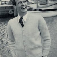 Patons 554 - Ernest - Mans Cardigan modelled by Roger Moore