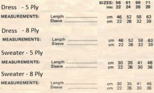 Cleckheaton 195 - Toddler's Jumper & Dress - Measurements