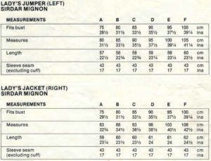 Sirdar 7343 - Lady's Jumper & Jacket - Measurements