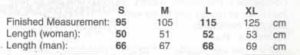 Panda 109 - Lady's & Man's 4x4 Rib Vest - Measurements