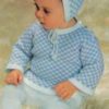 Baby's Sleeping Bag or Dressing Gown, Bonnet and Jumper - Conifer Baby Jumper and Bonnet