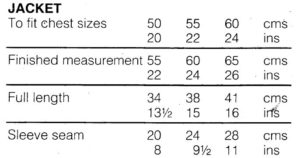 Sirdar 108-34 Jacket and Hat measurements