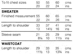 Sirdar 108-35 36 Sweater and Waistcoat measurements