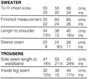 Sirdar 108-39 Winter Outfit measurements