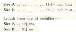 Patons 398 - Lady's Jumper Sherida - Measurements