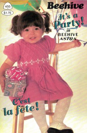 Patons 455 - Its a Party in Beehive Astra - Her Special Day. Lovely little knitted party dress