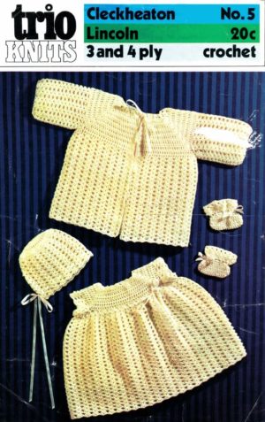 Cleckheaton 5 - Trio Knits - Coat, Dress, Bonnet and Bootees