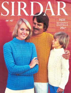 Sirdar 7031 - Family Crochet Sweater with Knitted Bands