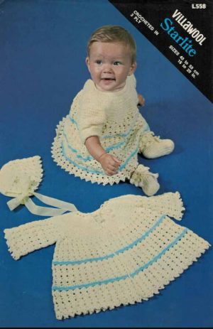 Villawool L558 - Dress, Matinee Jacket, Bonnet and Booties