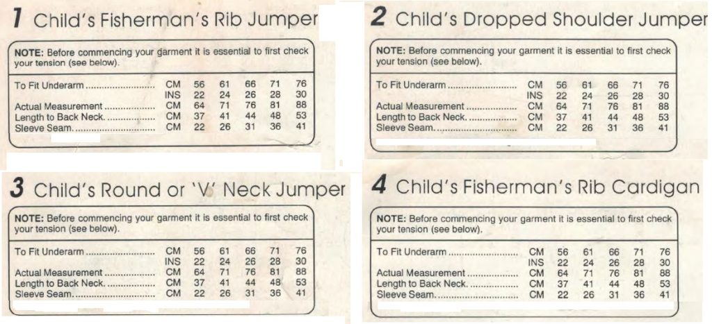 Cleckheaton 731 Country Kids Classics - measurements