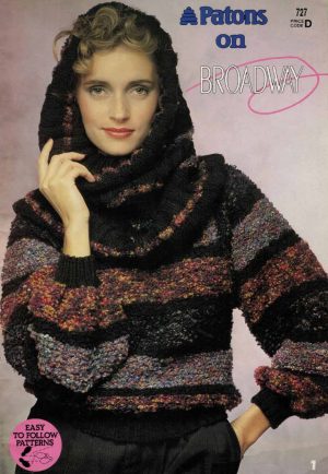 Patons 727 - on Broadway - front cover - 1 Ladys overstyle with optional cowl collar