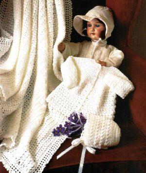 Peter Pan 25 year celebrations - gi - T173 - crochet matinee jacket shawl and bonnet