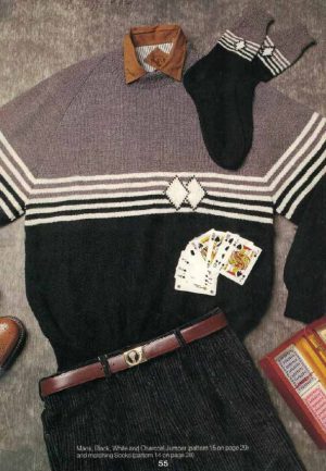 Patons 820 - Family Coordinates - Mans black white and chrcoal jumper and matching socks