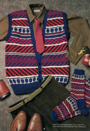 Patons 820 - Family Coordinates - Mans fair isle vest and matching socks