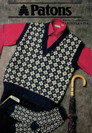 Patons 820 - Family Coordinates - front cover - Mans diamond vest and matching socks