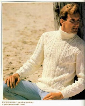 Patons 781 - Ribs n Cables for Men - 10 Jumper with v or round neck or polo collar