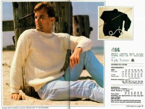 Patons 781 - Ribs n Cables for Men - 14 Jumper with slash round polo or v neckline