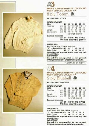 Patons 781 - Ribs n Cables for Men - 3 and 4 Saddle Shouldered Jumper with 3 neckline variation