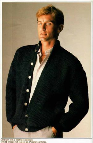 Patons 781 - Ribs n Cables for Men - 6 and 7 Cardigan with high or low buttoning