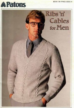 Patons 781 - Ribs n Cables for Men - product image - front cover - 1 Jumper with v or round neck or polo collar