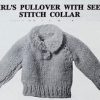 Knit a wardrobe of Sweaters for your favorite doll - pullover with seed stitch collar
