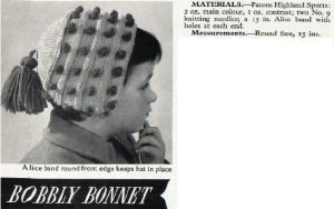 Woman - knitting for the family - bobbly bonnet
