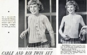 Woman - knitting for the family - cable and rib twin set