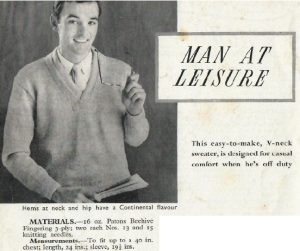 Woman - knitting for the family - man at leisure