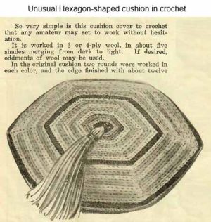 Cushions and Cosies 6 - gallery image - Unusual Hexagon-shaped cushion in crochet