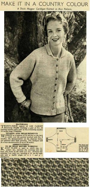 Womans weekly KB 1 - magyar cardigan knitted in rice pattern