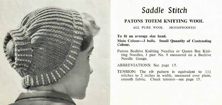 Patons 524 - Ladies and girls hats - saddle stitch