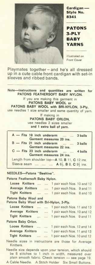 Patons 834 - Playmates in 3 ply baby yarns - 8341 - cardigan - front cover