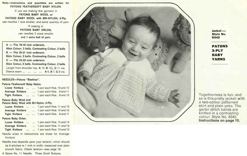 Patons 834 - Playmates in 3 ply baby yarns - 8342 - togetherness is fun jacket