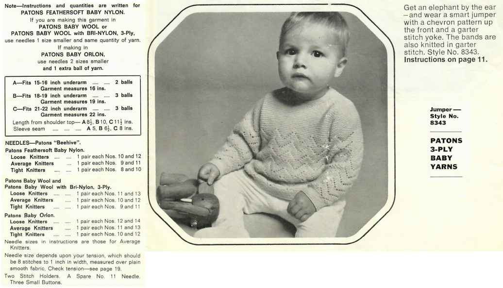 Patons 834 - Playmates in 3 ply baby yarns - 8343 - get tan elephant by the ear jumper