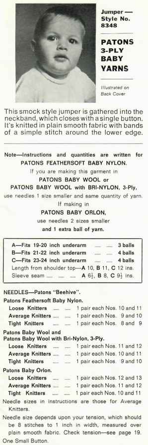 Patons 834 - Playmates in 3 ply baby yarns - 8348 - jumper - back cover