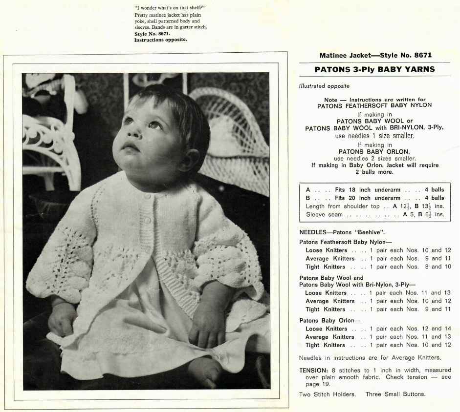 Patons 867 - Gurgles and Games in 3 ply baby yarns - 8671 - matinee jacket