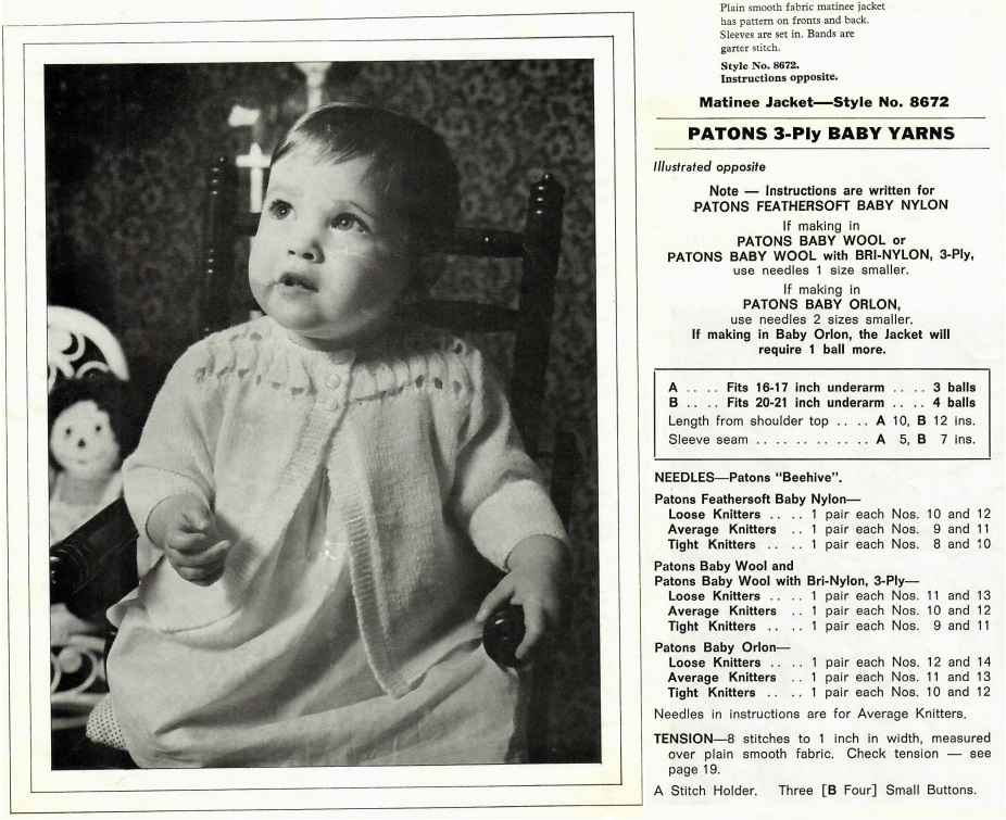 Patons 867 - Gurgles and Games in 3 ply baby yarns - 8672 - matinee jacket