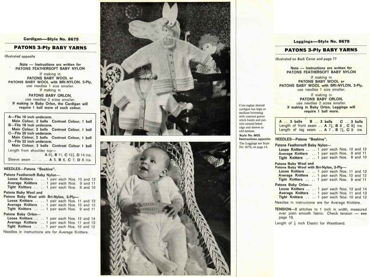Patons 867 - Gurgles and Games in 3 ply baby yarns - 8675 - cardigan - 8678 - leggings