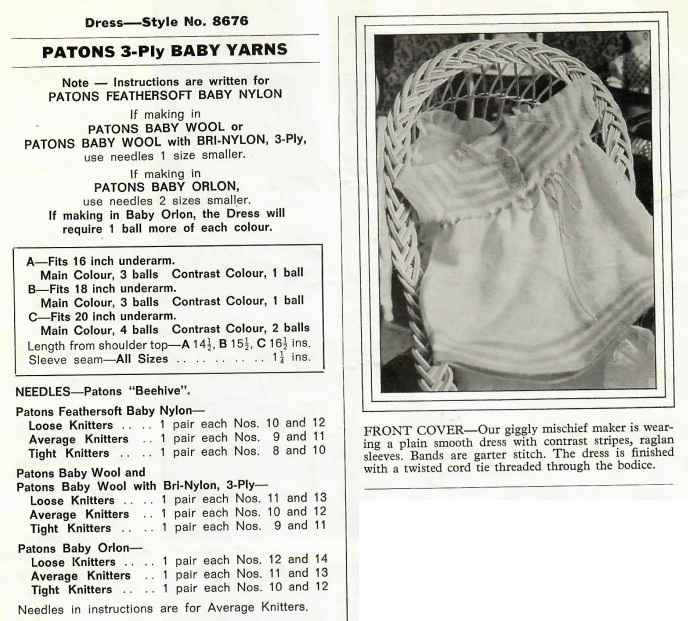 Patons 867 - Gurgles and Games in 3 ply baby yarns - 8676 - dress - front cover