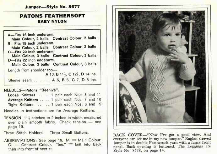 Patons 867 - Gurgles and Games in 3 ply baby yarns - 8677 - jumper - back cover
