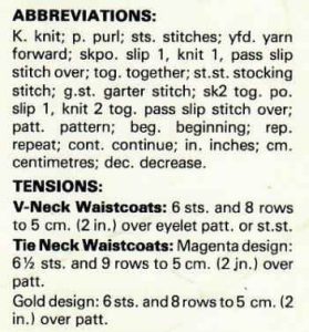 Twilleys Capricorn 8452 - Bulky Knitting - abbreviations